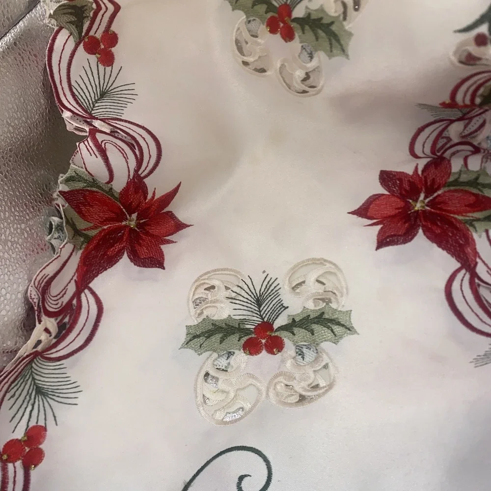 Secret Celebrity Embroidered Table Runner 16x72‎ Holiday Christmas Poinsettia